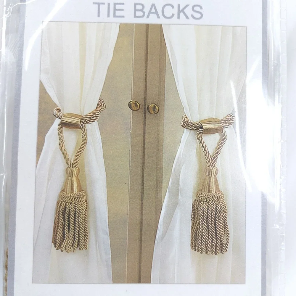 2 Vintage Style Gold Rope Tassel Curtain Tie Backs New Old Stock